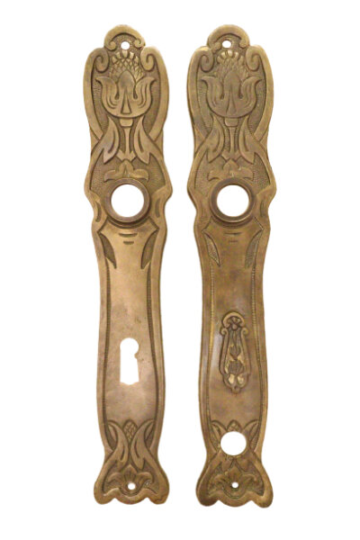 Antikes Paar Jugendstil Türschilder aus Messing PS0126