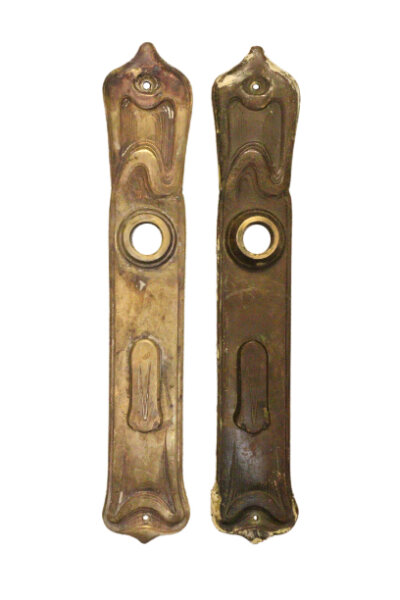 Antikes Paar Jugendstil Türschilder aus Messing PS0174